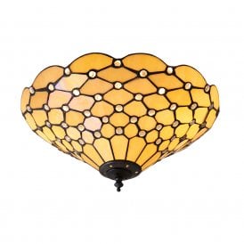 PEARL flush fit Tiffany ceiling light with warm cream shade