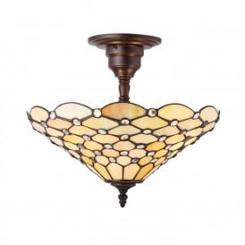 PEARL semi-flush Tiffany ceiling light with warm cream shade on bronze fitting