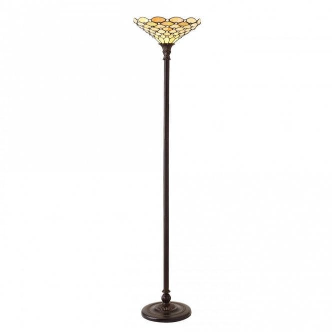 PEARL Tiffany standard lamp with warm cream shade on bronze base