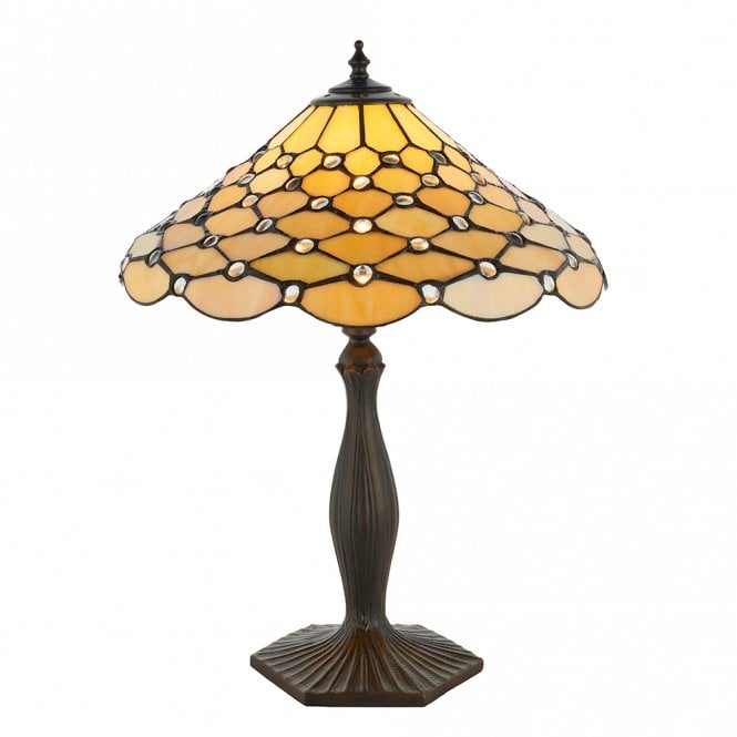PEARL Tiffany table lamp with warm cream shade on bronze base - medium