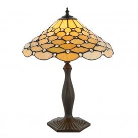 PEARL Tiffany table lamp with warm cream shade on bronze base - medium