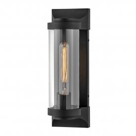 Black outdoor wall light IP44 with clear glass