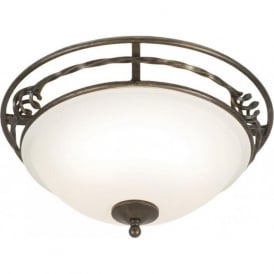 Pembroke Flush Ceiling Light Decorative Black/Gold Forged Iron and Alabaster Glass