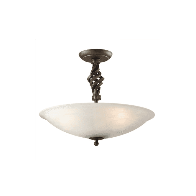 Pembroke Semi-Flush Uplighter Ceiling Light Black/Gold Wrought Iron and Alabaster Glass
