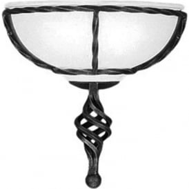 Pembroke Uplighter Wall Light Black Forged Iron and Alabaster Glass