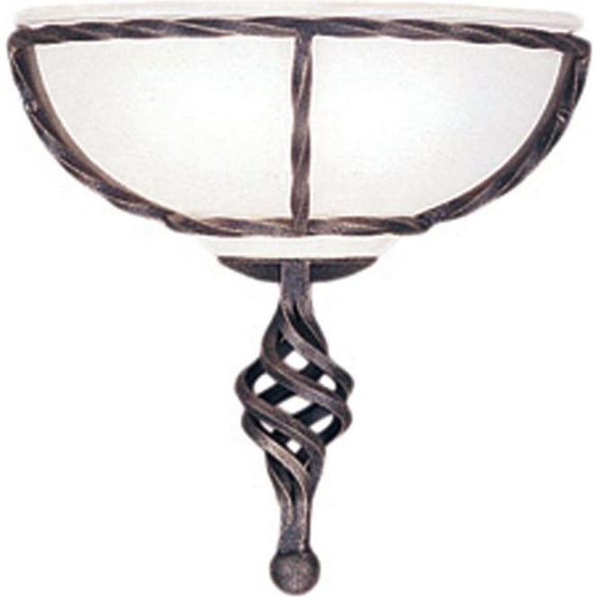 Pembroke Uplighter Wall Light Black/Gold Forged Iron and Alabaster Glass