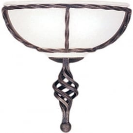 Pembroke Uplighter Wall Light Black/Gold Forged Iron and Alabaster Glass