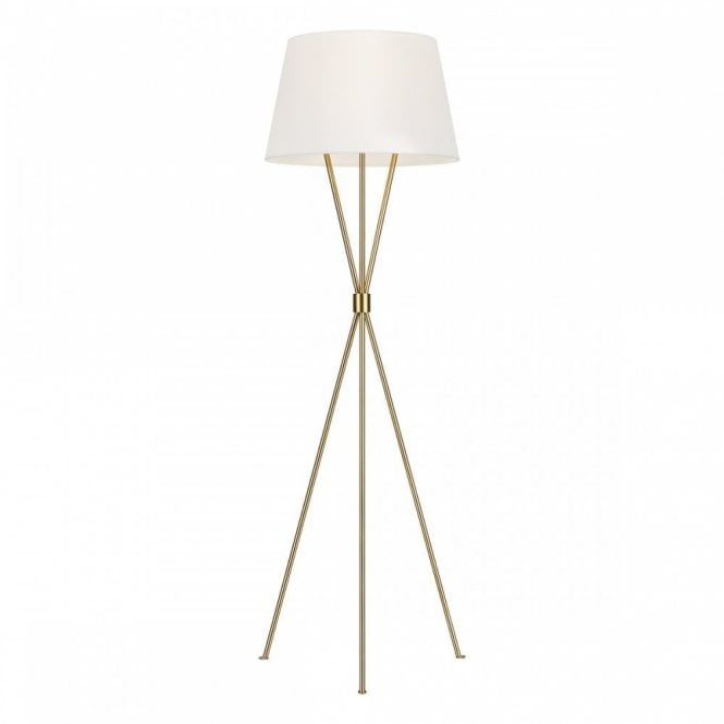 PENNY tripod floor lamp in burnished brass with white linen shade