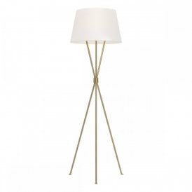 PENNY tripod floor lamp in burnished brass with white linen shade