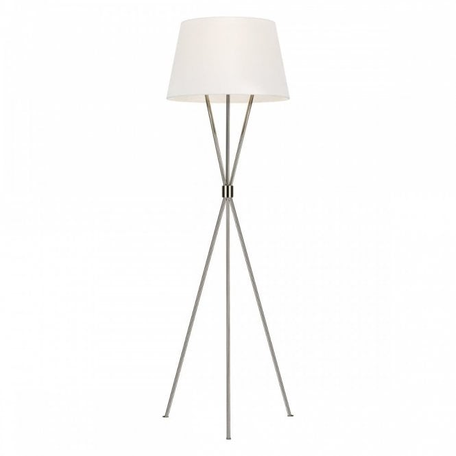 PENNY tripod floor lamp in polished nickel with white linen shade