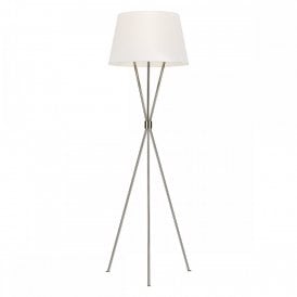 PENNY tripod floor lamp in polished nickel with white linen shade