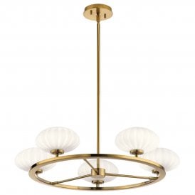 5 Light Chandelier in Gold with Etched Opal Glass