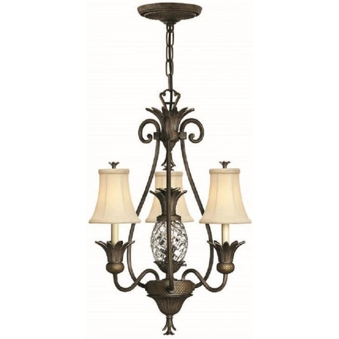 PLANTATION bronze chandelier, pineapple design with 3 lights