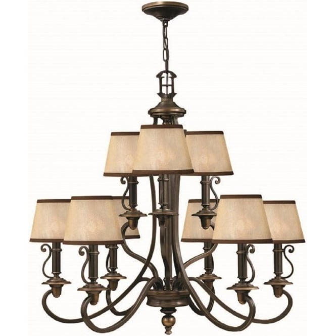 PLYMOUTH 9 light old bronze chandelier with shades