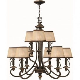 PLYMOUTH 9 light old bronze chandelier with shades