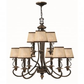 PLYMOUTH 9 light old bronze chandelier with shades