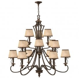 PLYMOUTH large 15 light old bronze chandelier with shades