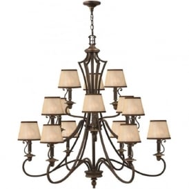 PLYMOUTH large 15 light old bronze chandelier with shades