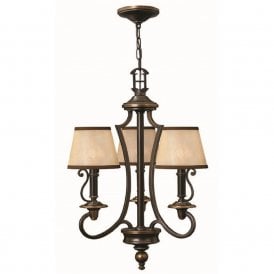 PLYMOUTH traditional 3 light old bronze chandelier with shades