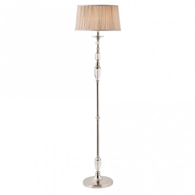 POLINA nickel standard lamp with beige shade and crystal detaling