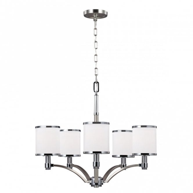 PROSPECT PARK modern 5 light chandelier in two tone satin nickel and chrome
