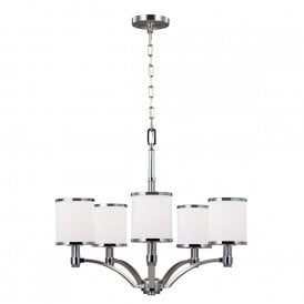 PROSPECT PARK modern 5 light chandelier in two tone satin nickel and chrome