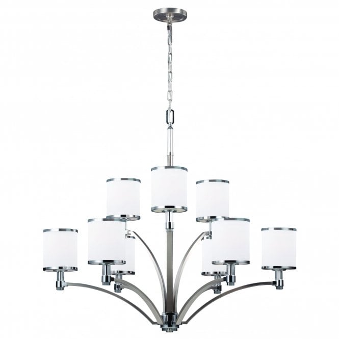 PROSPECT PARK modern 9 light chandelier in two tone satin nickel and chrome