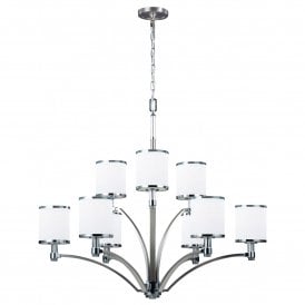 PROSPECT PARK modern 9 light chandelier in two tone satin nickel and chrome