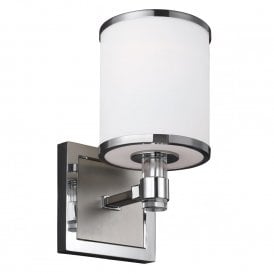 PROSPECT PARK modern nickel and chrome single wall light with white opal glass shade