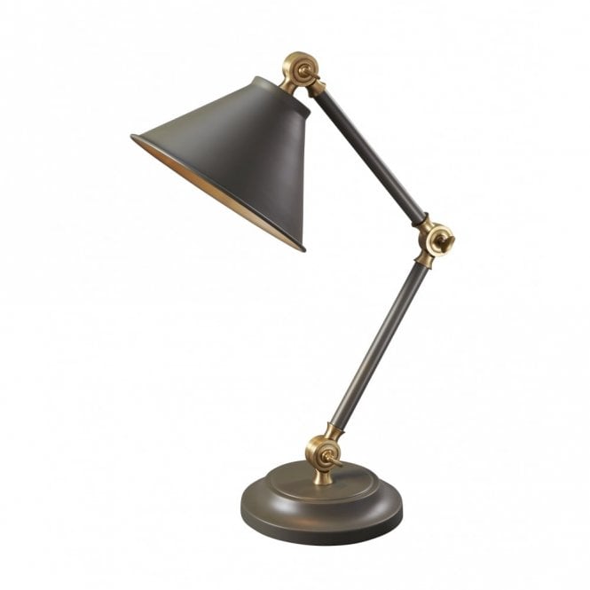 PROVENCE ELEMENT small adjustable dark grey retro desk light with aged brass detailing