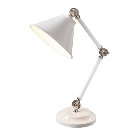 PROVENCE ELEMENT small adjustable white retro desk light with nickel detailing