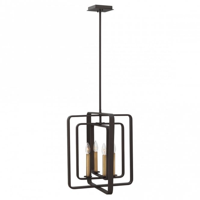 QUENTIN modern ceiling pendant with open geometric frame in dark buckeye bronze