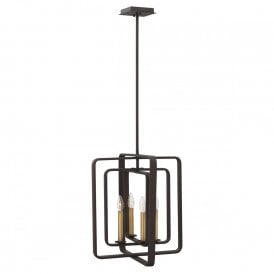 QUENTIN modern ceiling pendant with open geometric frame in dark buckeye bronze