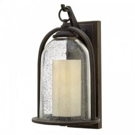 QUINCY rustic style bronze garden wall lantern with bell glass shade