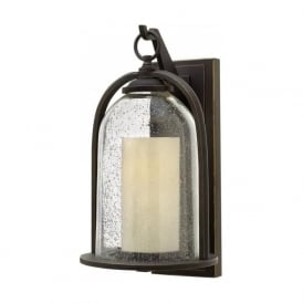 QUINCY rustic style bronze garden wall lantern with bell glass shade