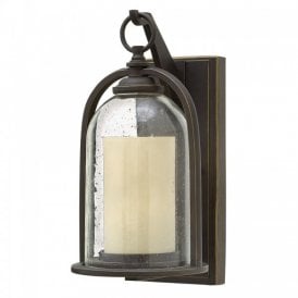 QUINCY rustic style small bronze garden wall lantern with bell glass shade