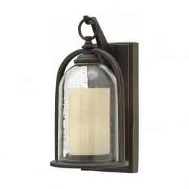 QUINCY rustic style small bronze garden wall lantern with bell glass shade