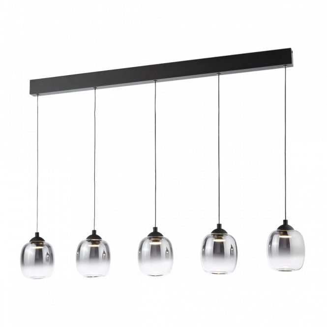 Ramona 5 Light LED Bar Pendant in Matt Black with Smoked Ombre Glass