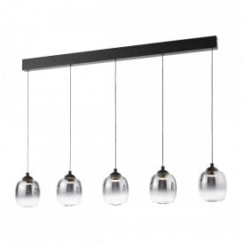 matte black 5 light bar pendant with smoked glass shades