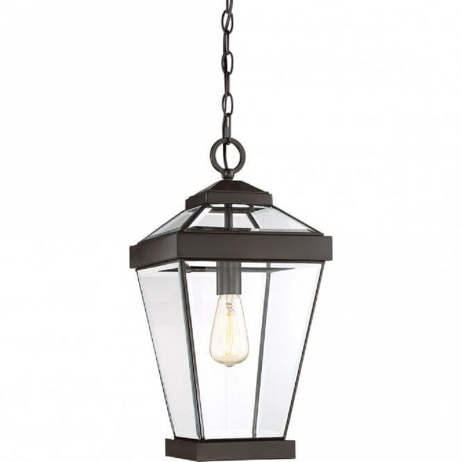 RAVINE outdoor hanging porch lantern in bronze with clear bevelled glass - large