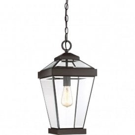 RAVINE outdoor hanging porch lantern in bronze with clear bevelled glass - large