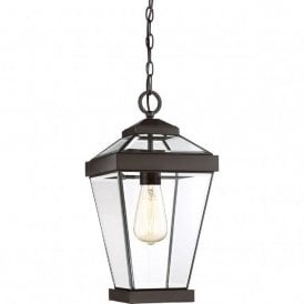 RAVINE outdoor hanging porch lantern in bronze with clear bevelled glass - medium
