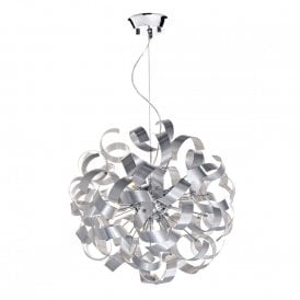 RAWLEY 9 light circular ceiling pendant wrapped in twirling aluminium ribbons