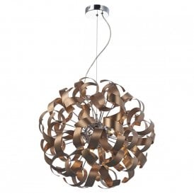 RAWLEY 9 light circular ceiling pendant wrapped in twirling copper ribbons