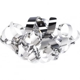 RAWLEY flush fitting low ceiling light with twirling chrome ribbons