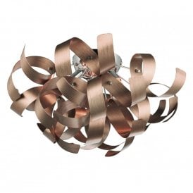 RAWLEY flush fitting low ceiling light with twirling copper ribbons