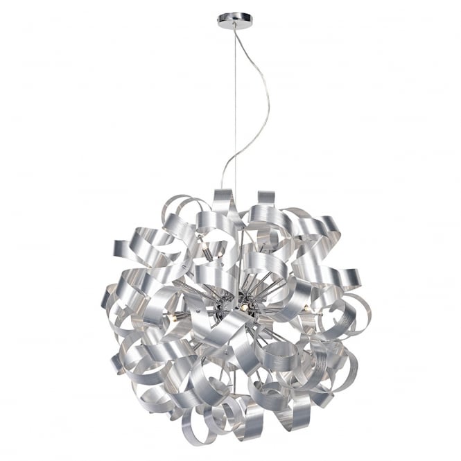 RAWLEY large circular ceiling pendant wrapped with twirling aluminium ribbons
