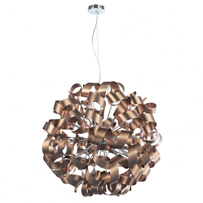 RAWLEY large circular ceiling pendant wrapped with twirling copper ribbons