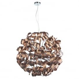RAWLEY large circular ceiling pendant wrapped with twirling copper ribbons