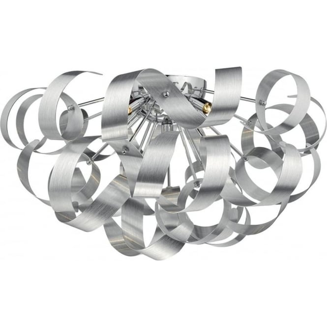 RAWLEY large flush fitting low ceiling light with twirling aluminium ribbons